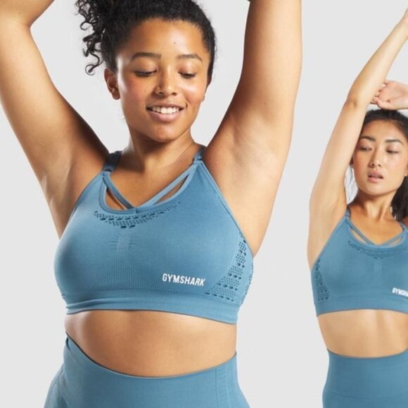Gymshark Energy + Seamless Sports Bra  in Blue Stone Size Medium - Picture 1 of 9